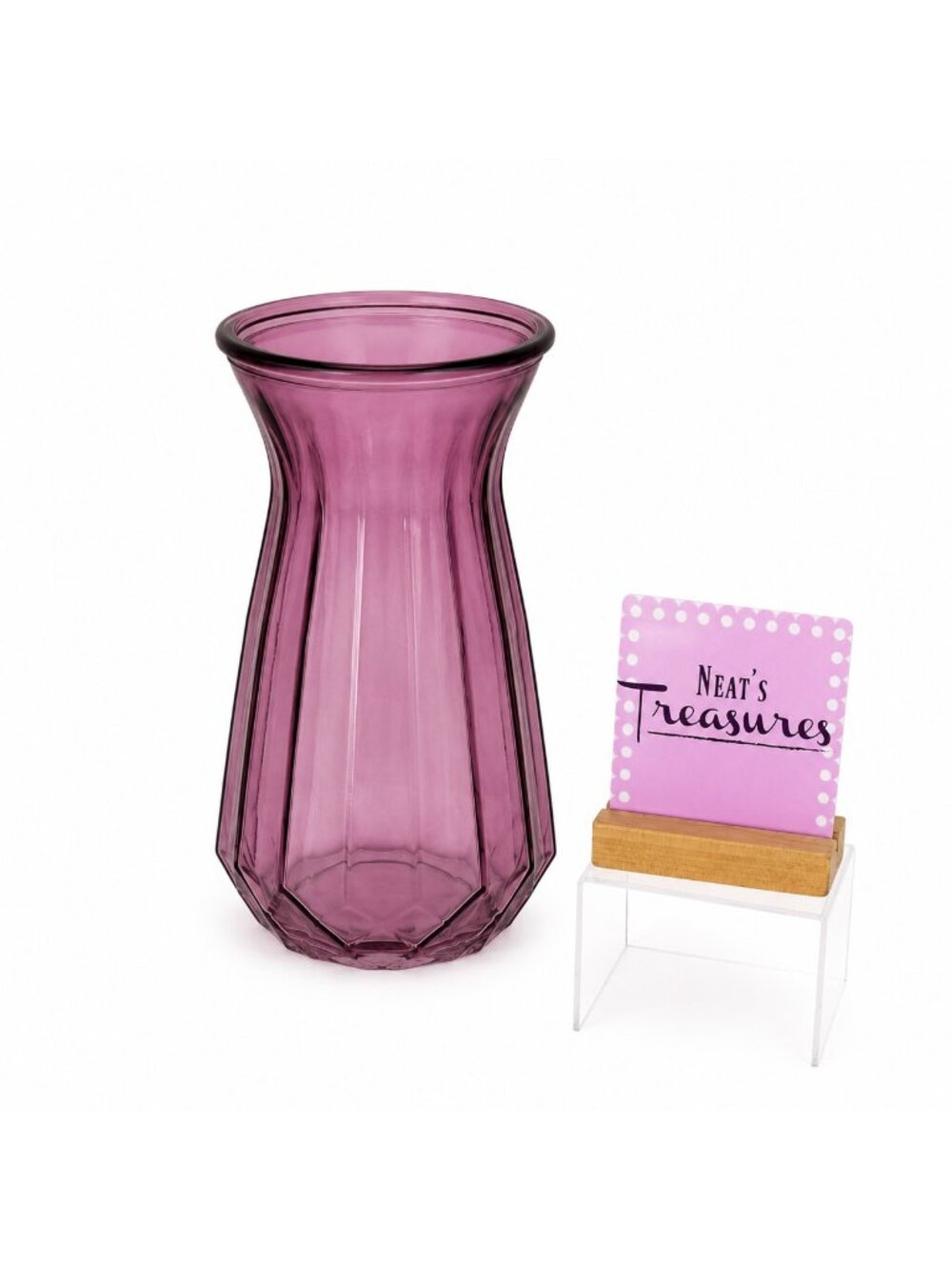 Vintage DPS ARIEL XL Rose Pink Color Glass Translucent 10.25" Tall Hexagon Vase